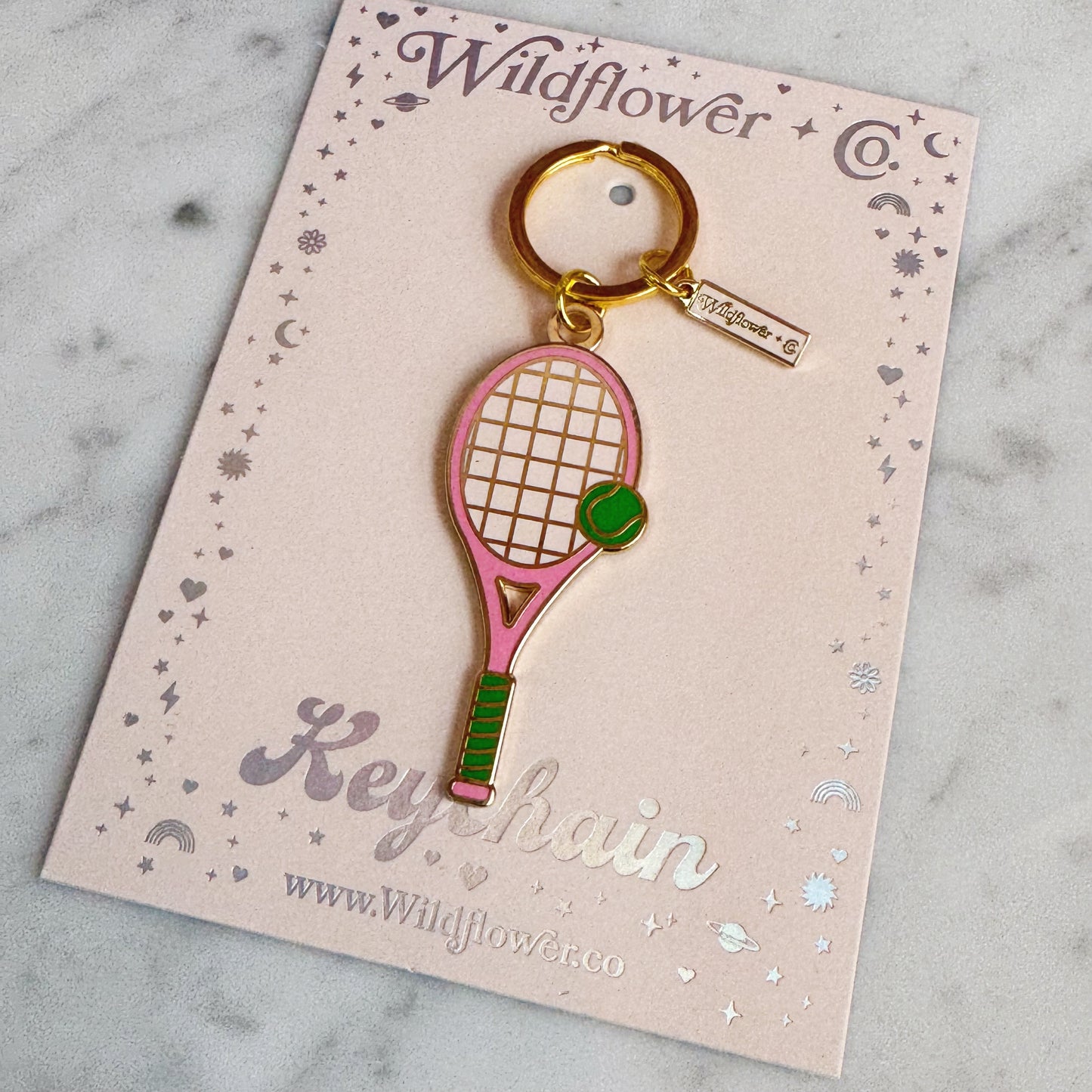Tennis Racket Enamel Keychain, Pink