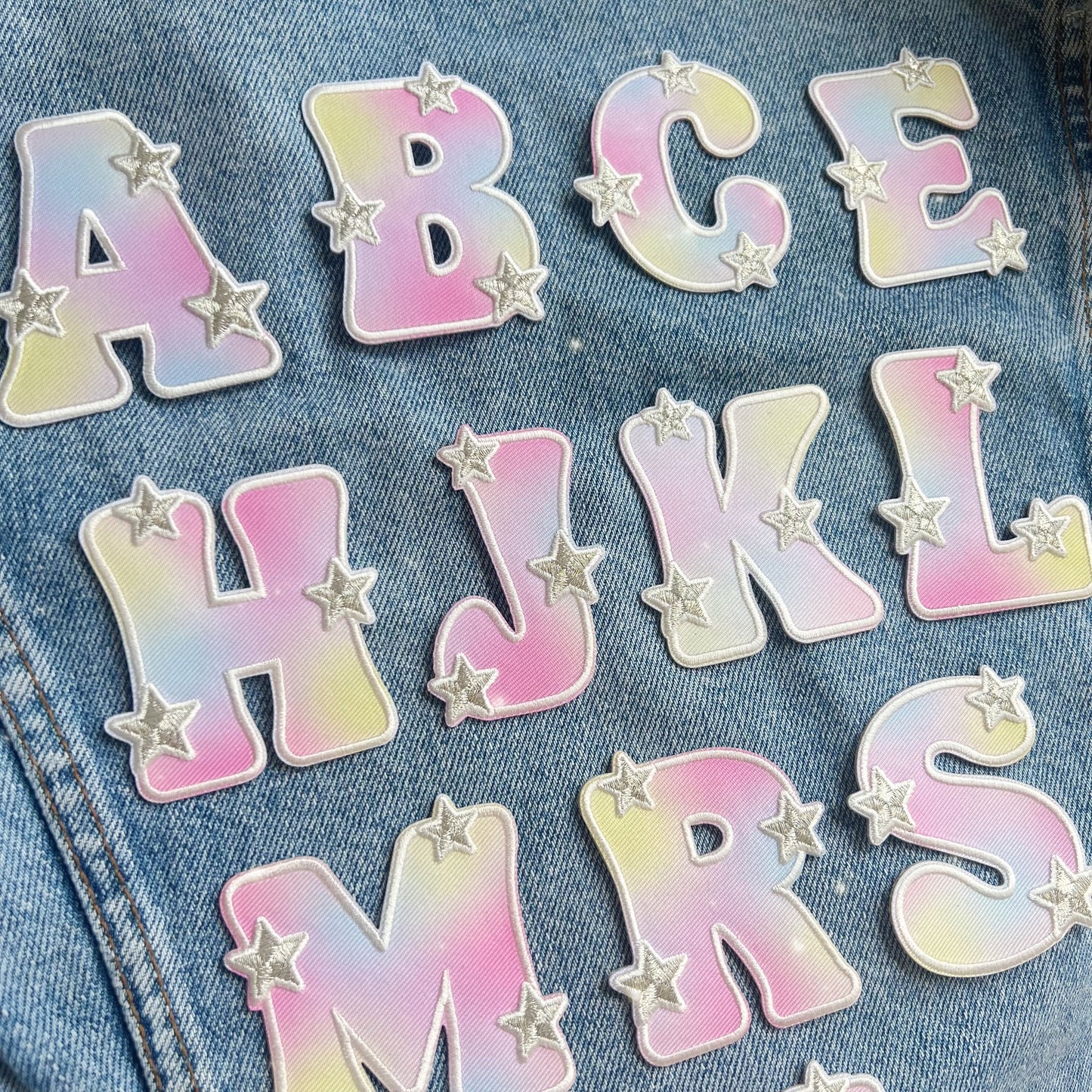 Aura Initial Letter Patch Patches for Jackets - DIY - Embroidered - Wildflower + Co (1) detail