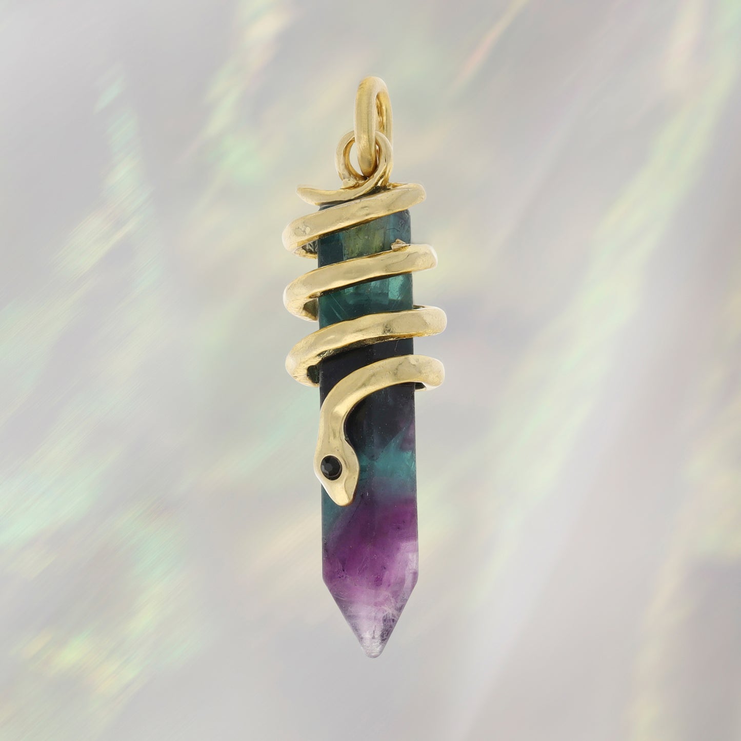 Crystal Snake Charm - Fluorite & Gold