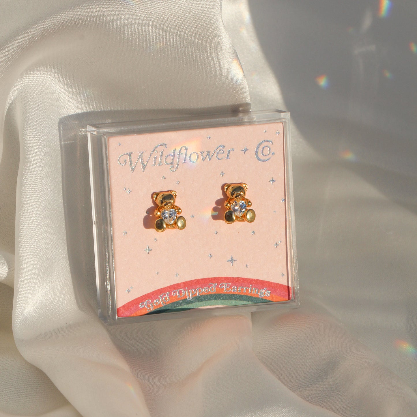 JW00945-GLD-OS - Teddy Bear Stud Earrings - Dainty Gold Accessories - Wildflower & Co (1) box