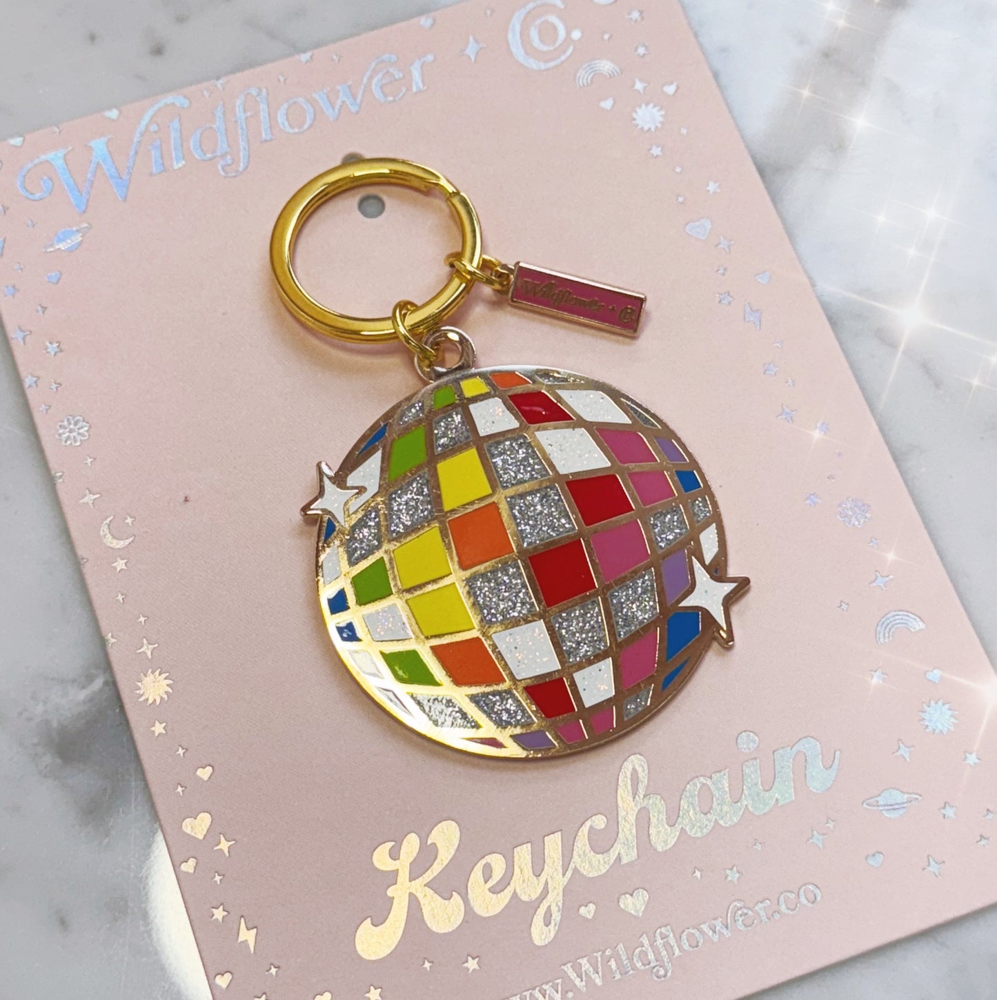 Rainbow Disco Ball Enamel Keychain