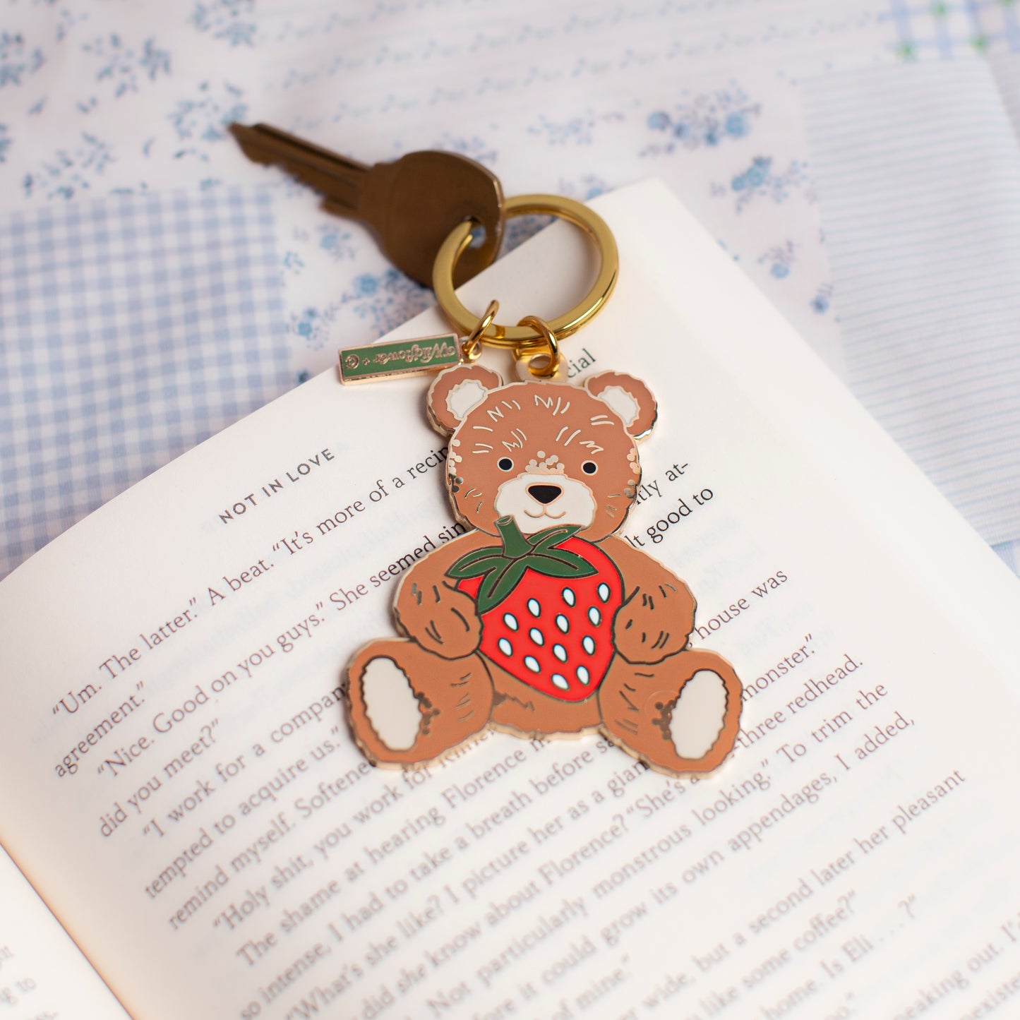 Teddy Bear w. Strawberry Enamel Keychain