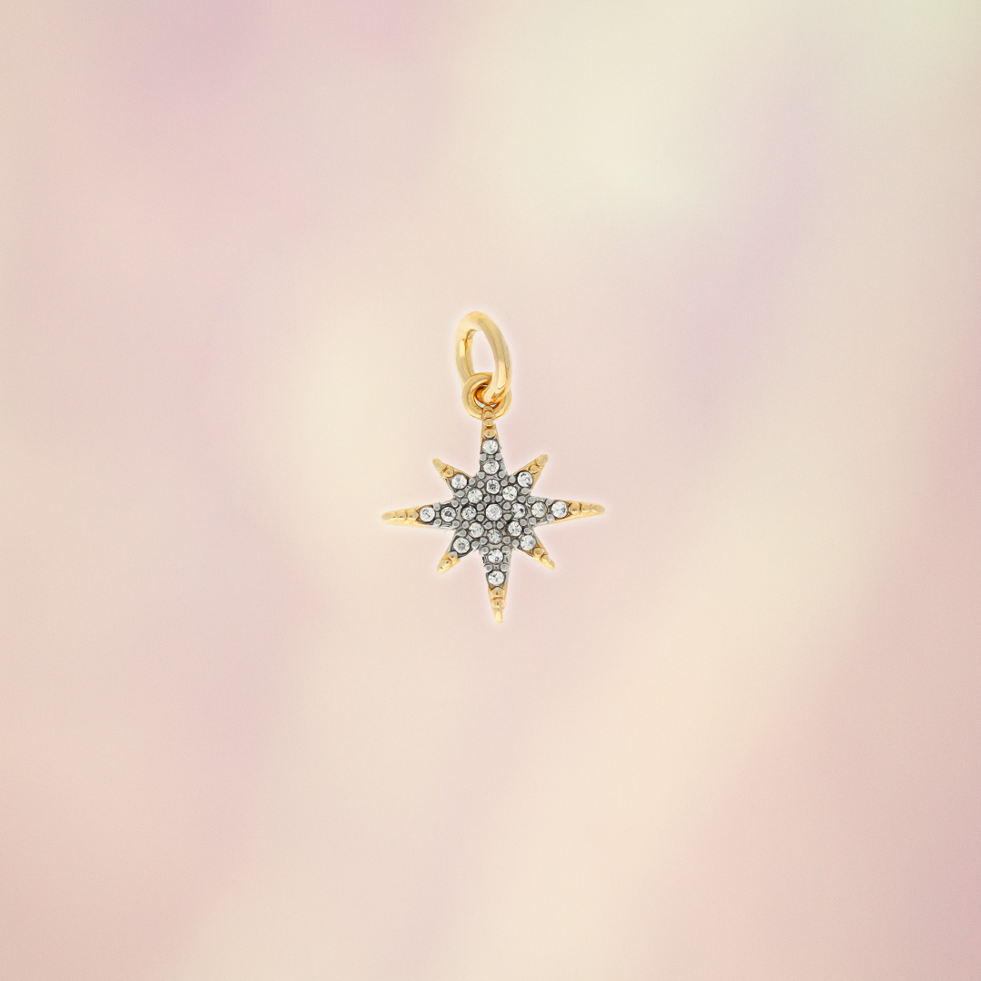 JW00311GLDOS - Pave North Star Charm - Pendant - Dainty Gold - Tiny - Delicate - Good Luck - Graduate - Graduation - Journey - Adventure - Wanderlust - Wildflower + Co.