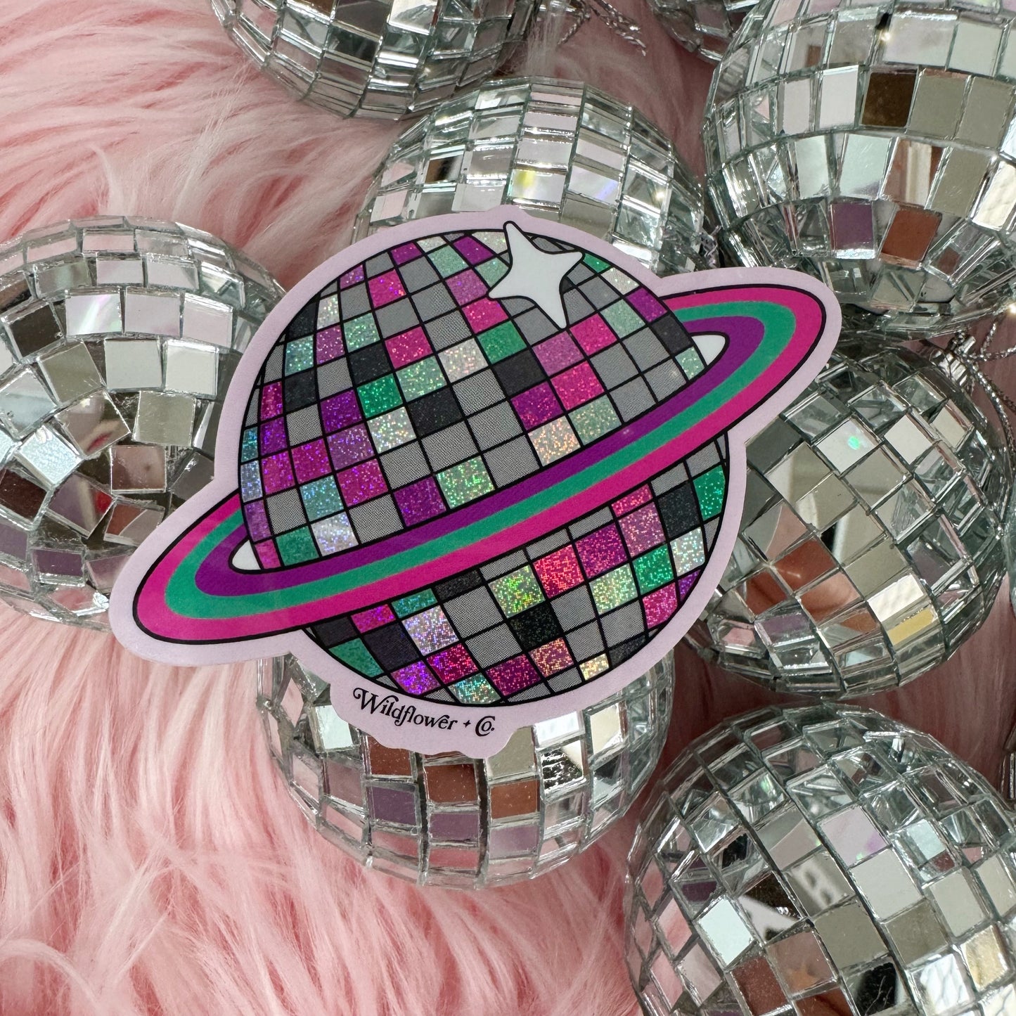 PC00172-MLT-OS - Planet Disco Glitter Sticker - Fun Vinyl Holographic Glitter Stickers - Space Gifts - Wildflower + Co