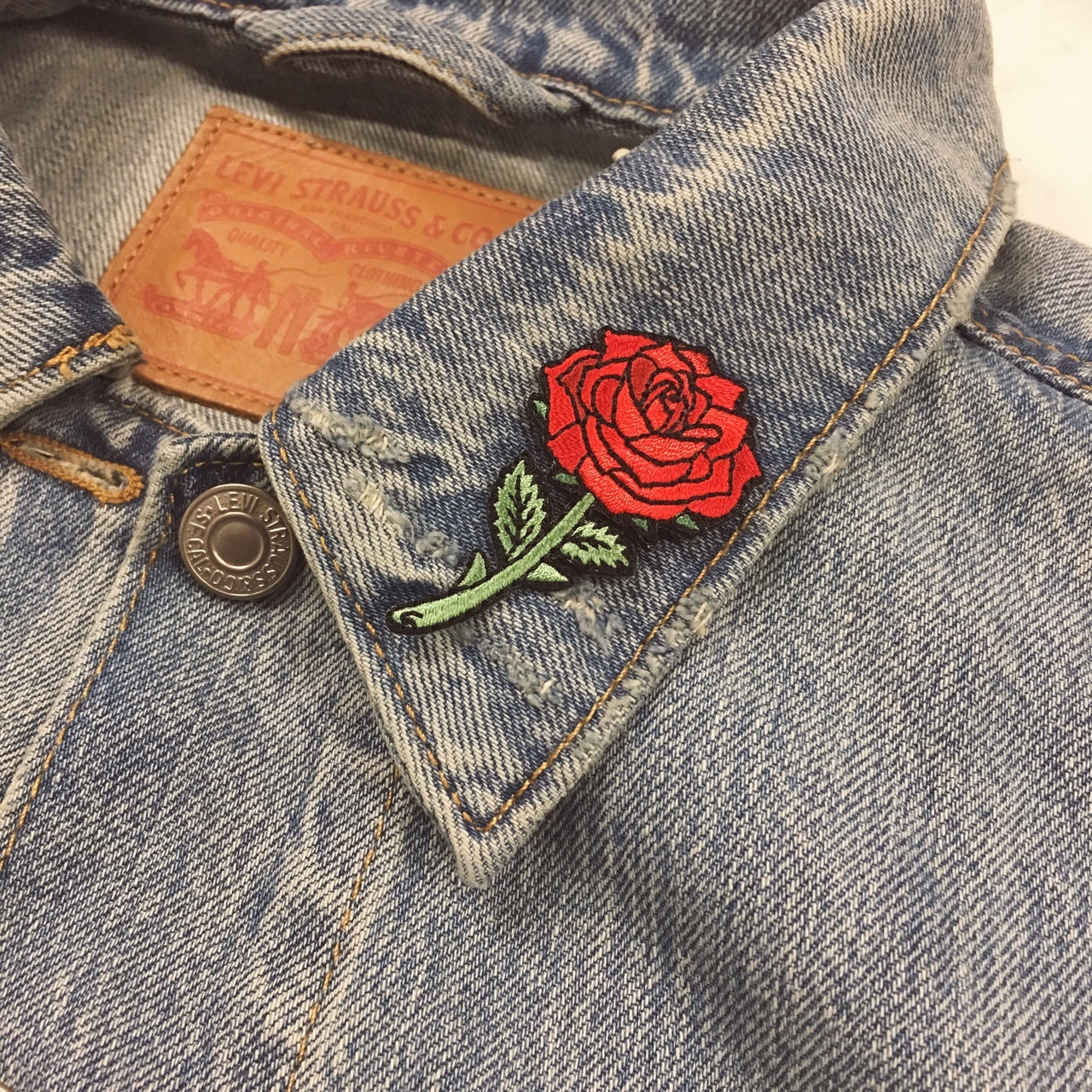 TR00214-RED-OS-R - Red Rose Patch - Wildflower + Co on jacket