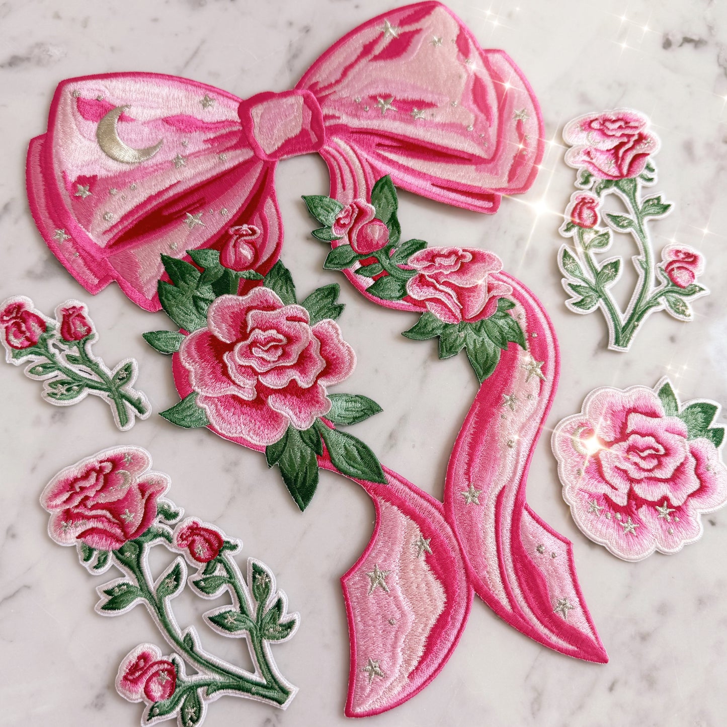 TR00664-PNK-OS - Bow XL Back Patch, Pink - Coquette Patches - Pink Embroidered Iron on Patches - Girlycore Balletcore Royalcore Aesthetic - Wildflower + Co collection