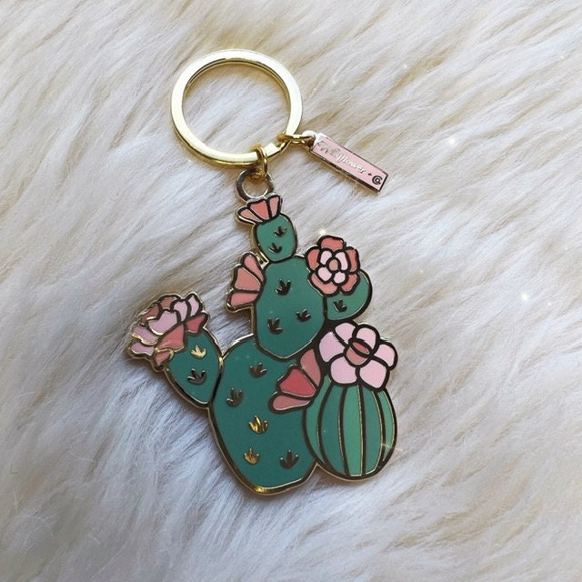 Prickly Pear Cactus Enamel Keychain