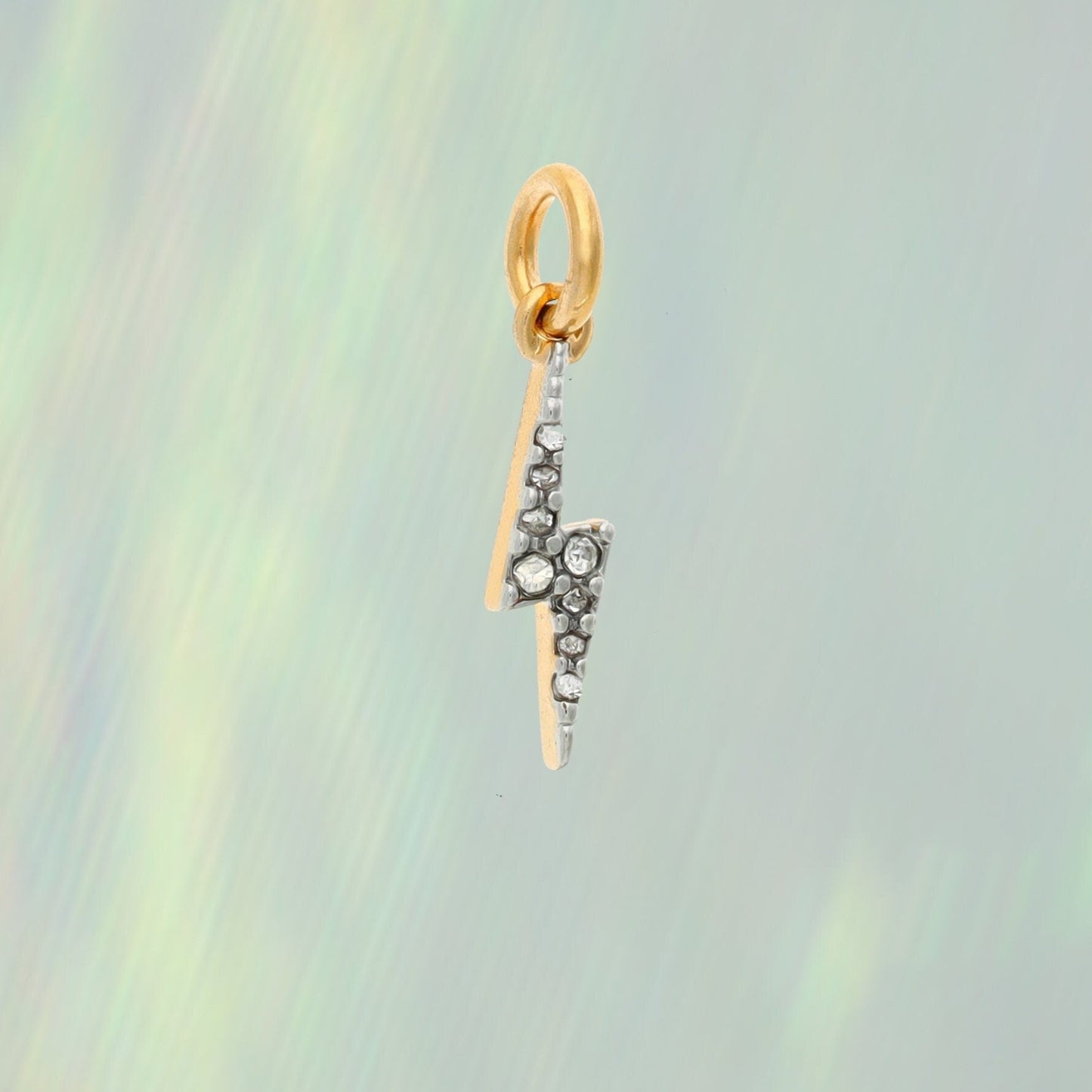 Dainty Pave Lightning Bolt Charm. Gold