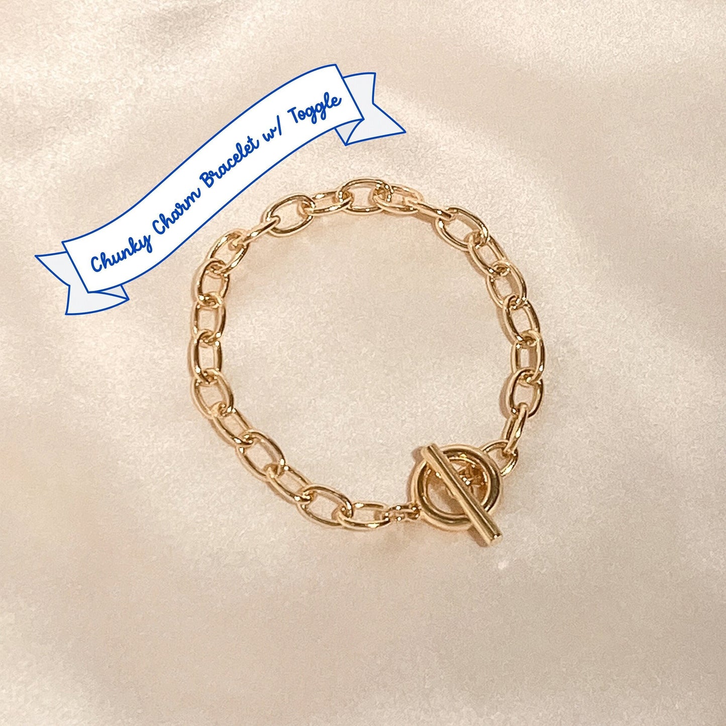 Chunky Charm Bracelet w/ Toggle Closure, Gold