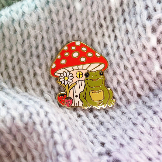 AC00245-MLT-OS - Frog & Mushroom Keychain - Home Sweet Home Cottagecore - Cute Enamel Keychain   Key Chain   Bag Charm - Strawberry Daisy - Frog Gift PIN ON SWEATER
