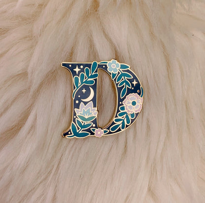 AC00264-MLT-OS - Botanical Letter Enamel Pin,  D