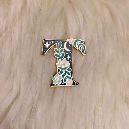 AC00264-MLT-OS - Botanical Letter Enamel Pin,  T