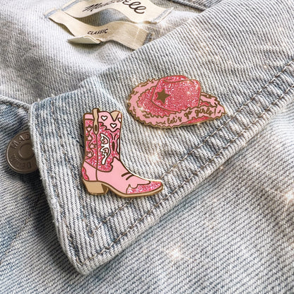 Pink Cowgirl Boot & Hat Enamel Pins