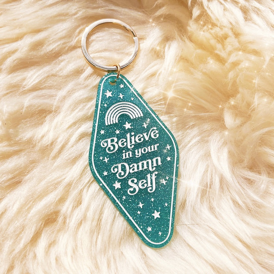 Positive Affirmation Glitter Motel Keychain