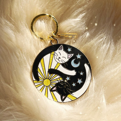 AC00333-MLT-OS - Yin Yang Cats Enamel Keychain - Wildflower + Co fur background