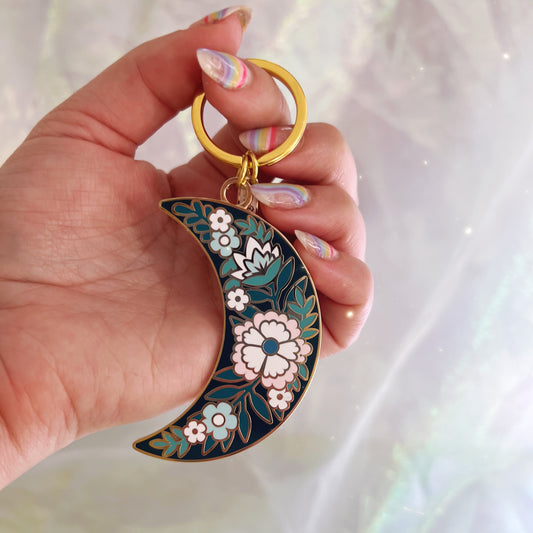 AC00335-MLT-OS - Botanical Moon Enamel Keychain - Wildflower + Co