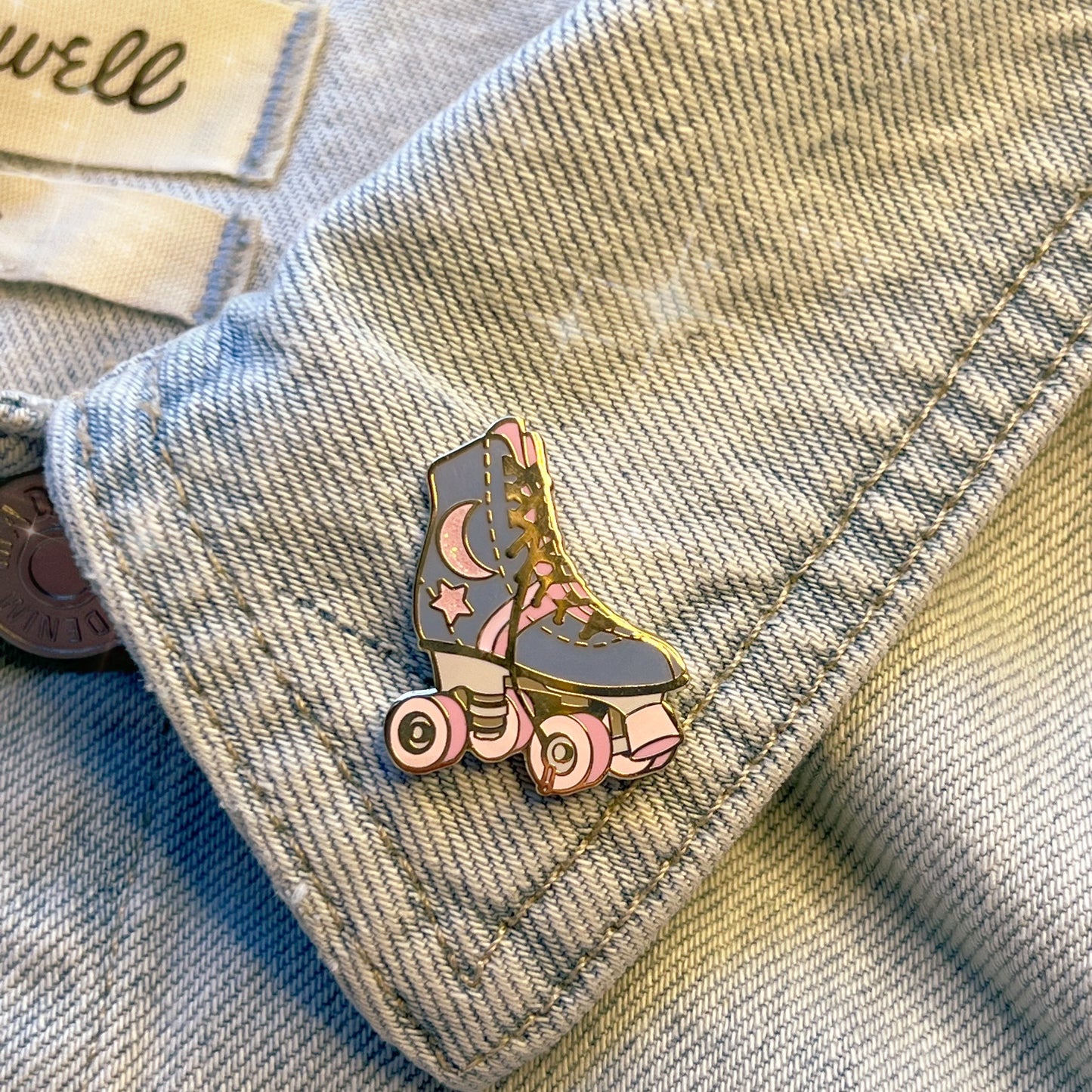 1 - Roller Skate Enamel Pin - Roller Derby - Roller Disco - Derby Girl Cute Gift - Bag Charm - 70s Daisy Rainbow  Mushroom Moon Strawberry Milk - Wildflower + Co periwinkle