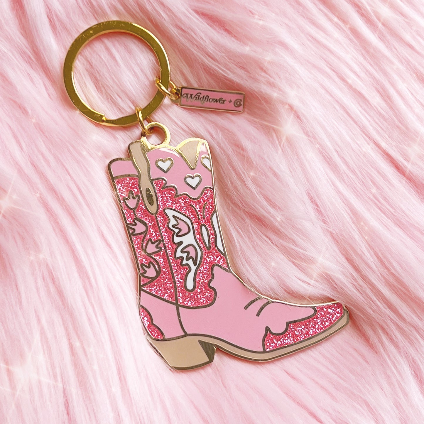 AC00362-PNK-OS - Pink Cowgirl Boot Keychain - Space Cowgirl - Disco Cowgirl Bachelorette Party - Cowboy Boot Enamel Keychain - Southwest - Western - Southern - Wildflower + Co