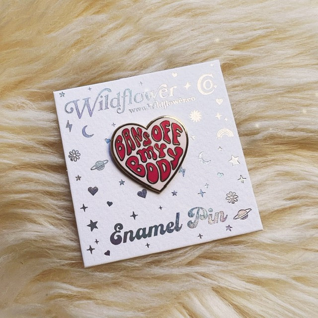 AC00374-MLT-OS - Bans Off My Body Heart Pin - Planned Parenthood Social Justice Heart Pins - Wildflower + Co - on card