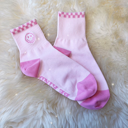AC00401-PNK-OS - Smiley Embroidered Socks - Embroidered Socks Womens Fun Socks - Cute Pink Socks - Wildflower + Co (1)