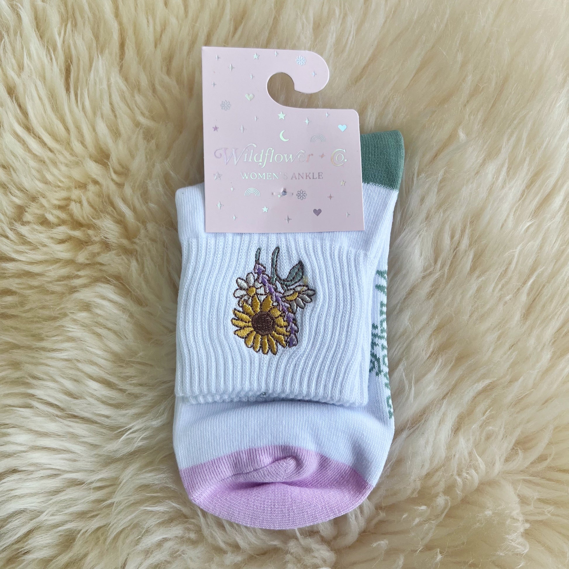AC00406-MLT-OS - Sunflower Embroidered Athletic Ankle Sock - Wildflower + Co (1) packaged