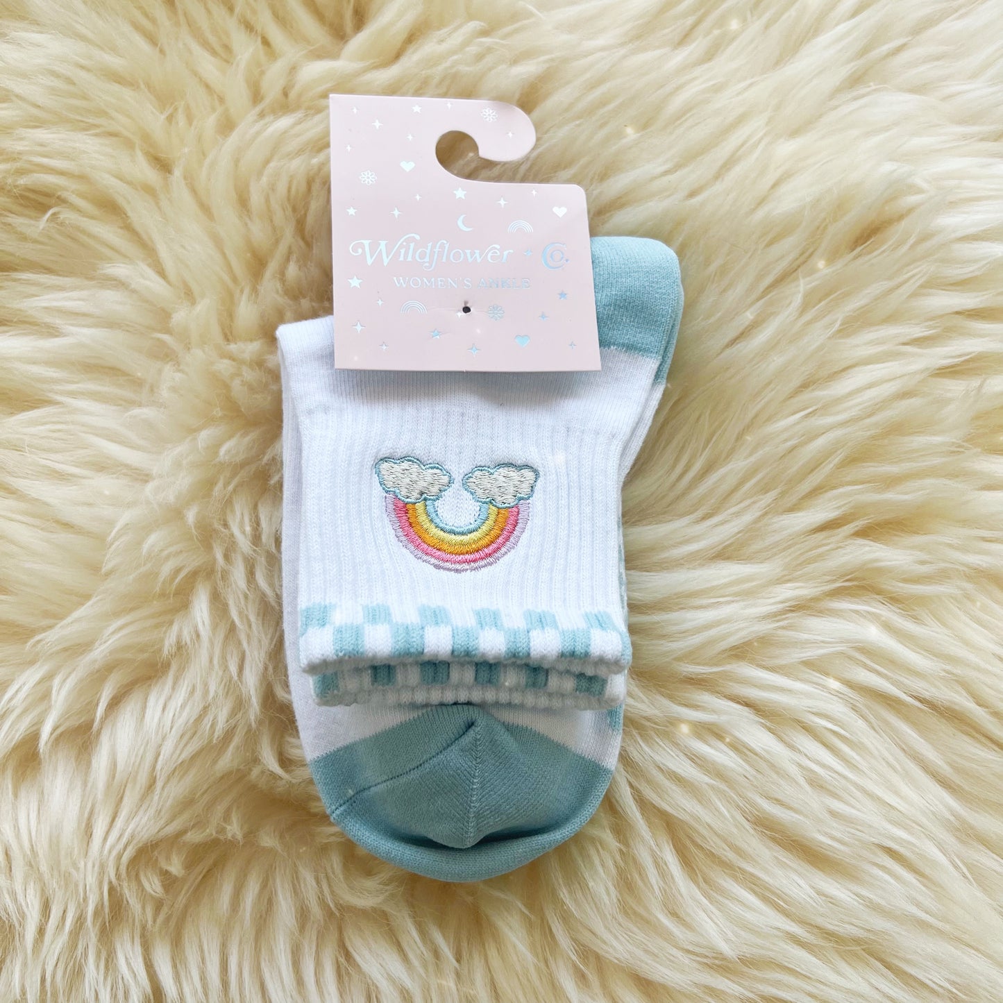 AC00408-MLT-OS - Rainbow Embroidered Athletic Ankle Sock - Wildflower + Co packaged
