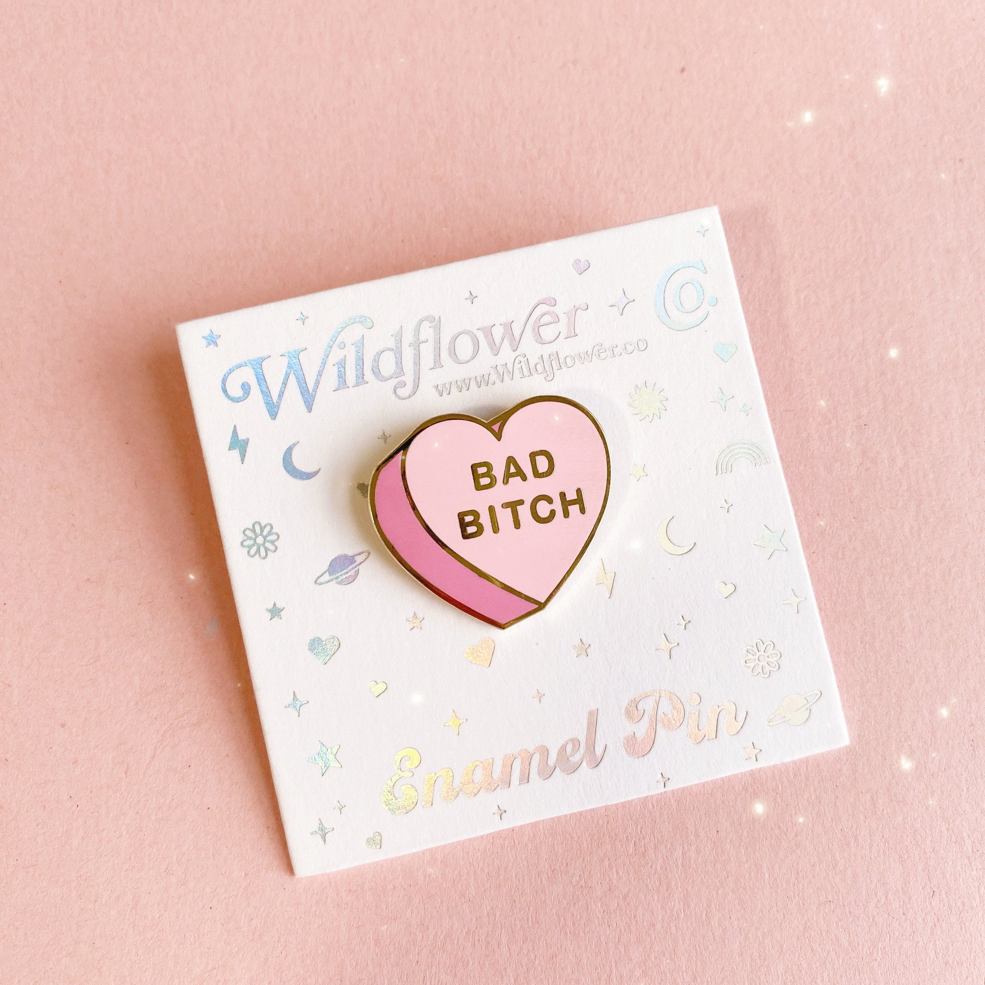 AC00428-PNK-OS - Bad Bitch Heart Candy Enamel Pin - Bad Bitch Feminist Pin - Valentines Day Gift - Wildflower + Co 