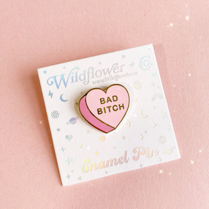 AC00428-PNK-OS - Bad Bitch Heart Candy Enamel Pin - Bad Bitch Feminist Pin - Valentines Day Gift - Wildflower + Co 