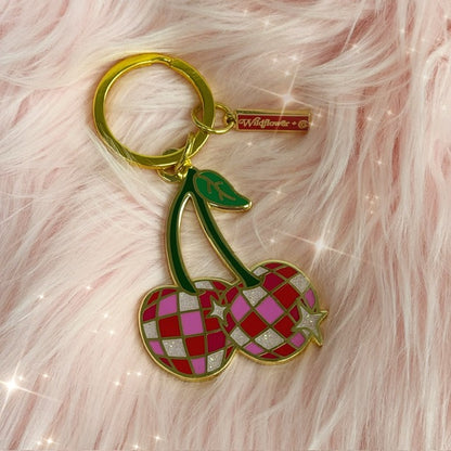 AC00446-MLT-OS - Disco Cherries Enamel Keychain - Disco Themed Bag Charms - Wildflower + Co (1)