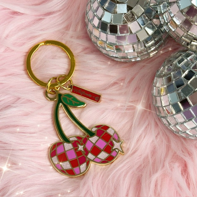 AC00446-MLT-OS - Disco Cherries Enamel Keychain - Disco Themed Bag Charms - Wildflower + Co (1)