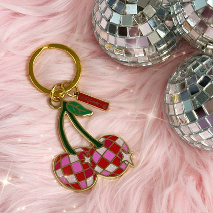 AC00446-MLT-OS - Disco Cherries Enamel Keychain - Disco Themed Bag Charms - Wildflower + Co (1)