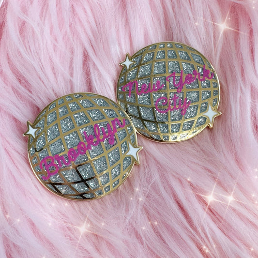AC00451-MLT-OS - Disco Ball Pin - New York City - NYC Souvenir - Wildflower + Co pink fur