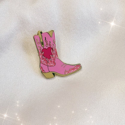 AC00462-HOT-OS - Flaming Heart Cowgirl Boot Pin - Hot Pink - Cowboy Boot Pins - Southern Western Southwest Accessories - Flaming Heart Pin - Wildflower + Co hot pink 