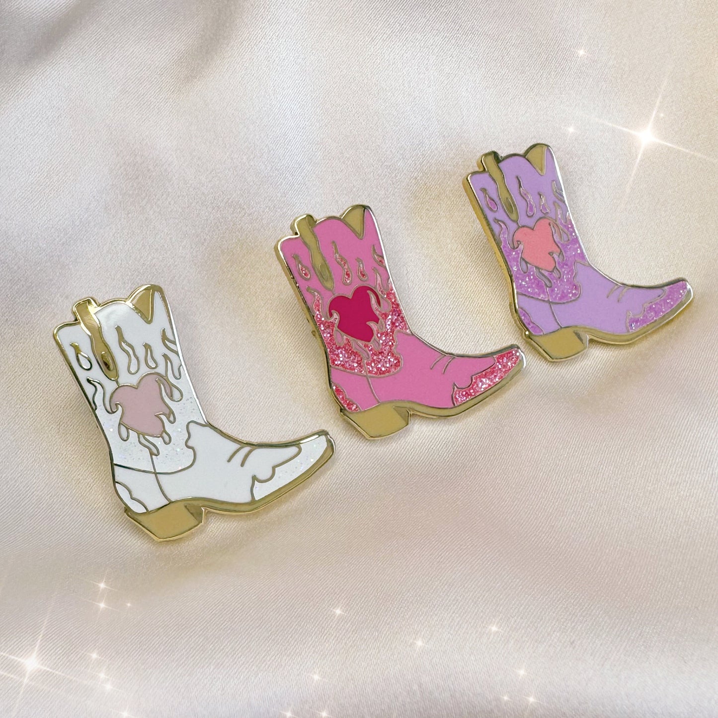 AC00462-HOT-OS - Flaming Heart Cowgirl Boot Pin - Hot Pink - Cowboy Boot Pins - Southern Western Southwest Accessories - Flaming Heart Pin - Wildflower + Co