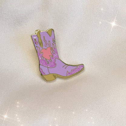 AC00462-HOT-OS - Flaming Heart Cowgirl Boot Pin - Hot Pink - Cowboy Boot Pins - Southern Western Southwest Accessories - Flaming Heart Pin - Wildflower + Co LILAC
