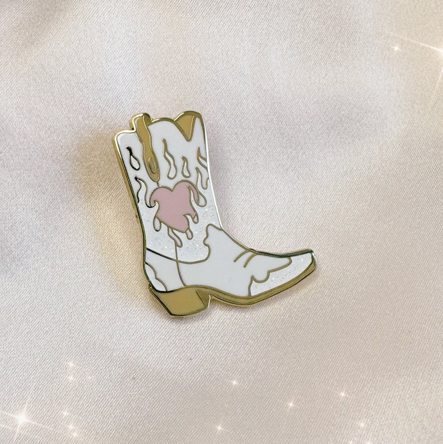 AC00462-HOT-OS - Flaming Heart Cowgirl Boot Pin - Hot Pink - Cowboy Boot Pins - Southern Western Southwest Accessories - Flaming Heart Pin - Wildflower + Co WHITE