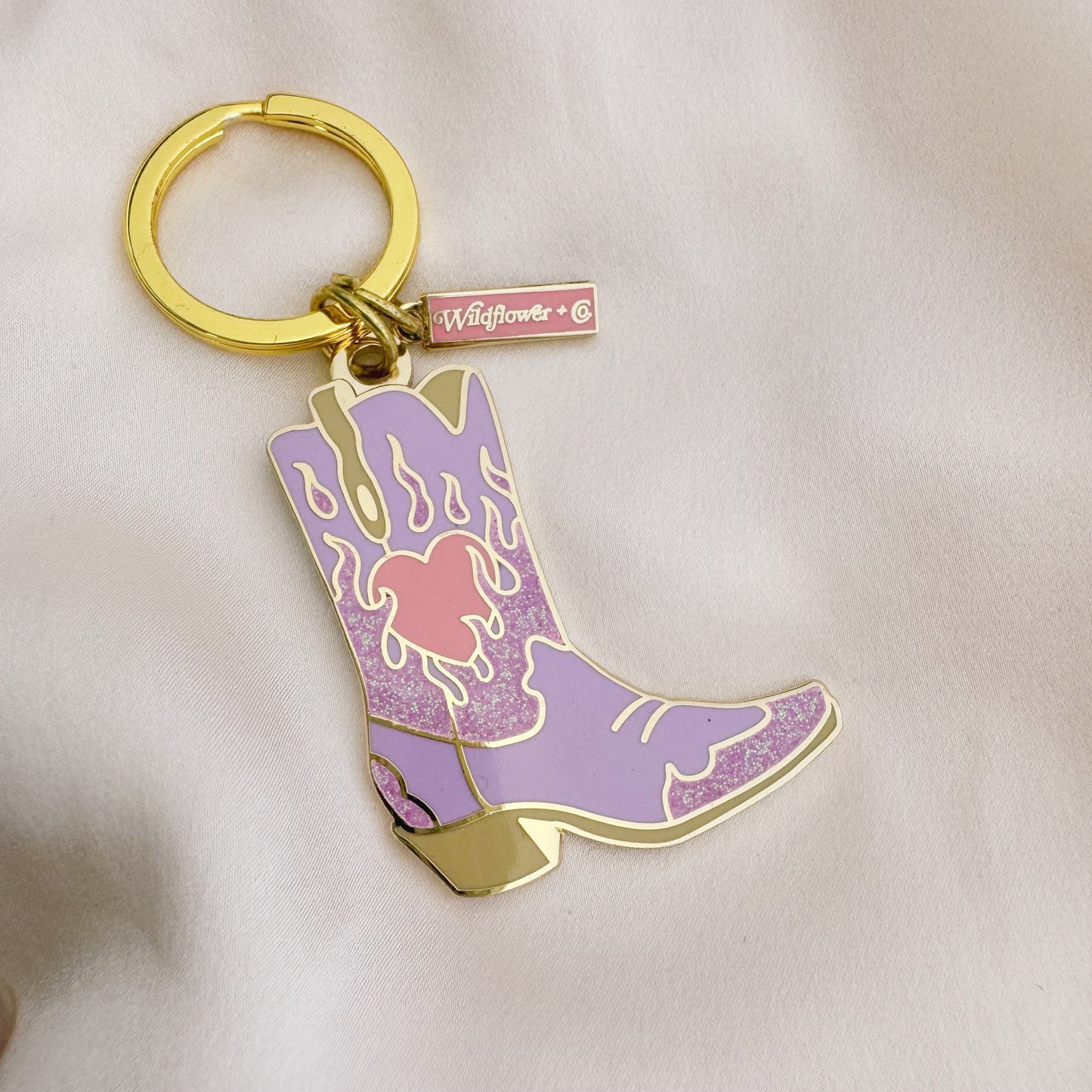 AC00469-LIL-OS_-_Flaming_Heart_Cowgirl_Boot_Keychain_-_Cowboy_Boot_keychain_-_Southern_-_Western_-_Southwest_-_Hard_Enamel_Keychains_-_Bag_Charm_-_Wildflower_Co LILAC