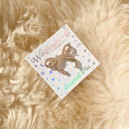 AC00489-BLS-OS - Wispy Enamel Bow Pin, Pearlized Blush Pink - Cute Coquette Pins - Royalcore Balletcore Accessories - Ballet Bow Pin - Wildflower + Co Pearlized Blush Pink