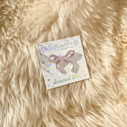 AC00489-BLS-OS - Wispy Enamel Bow Pin, Pearlized Blush Pink - Cute Coquette Pins - Royalcore Balletcore Accessories - Ballet Bow Pin - Wildflower + Co  Lilac