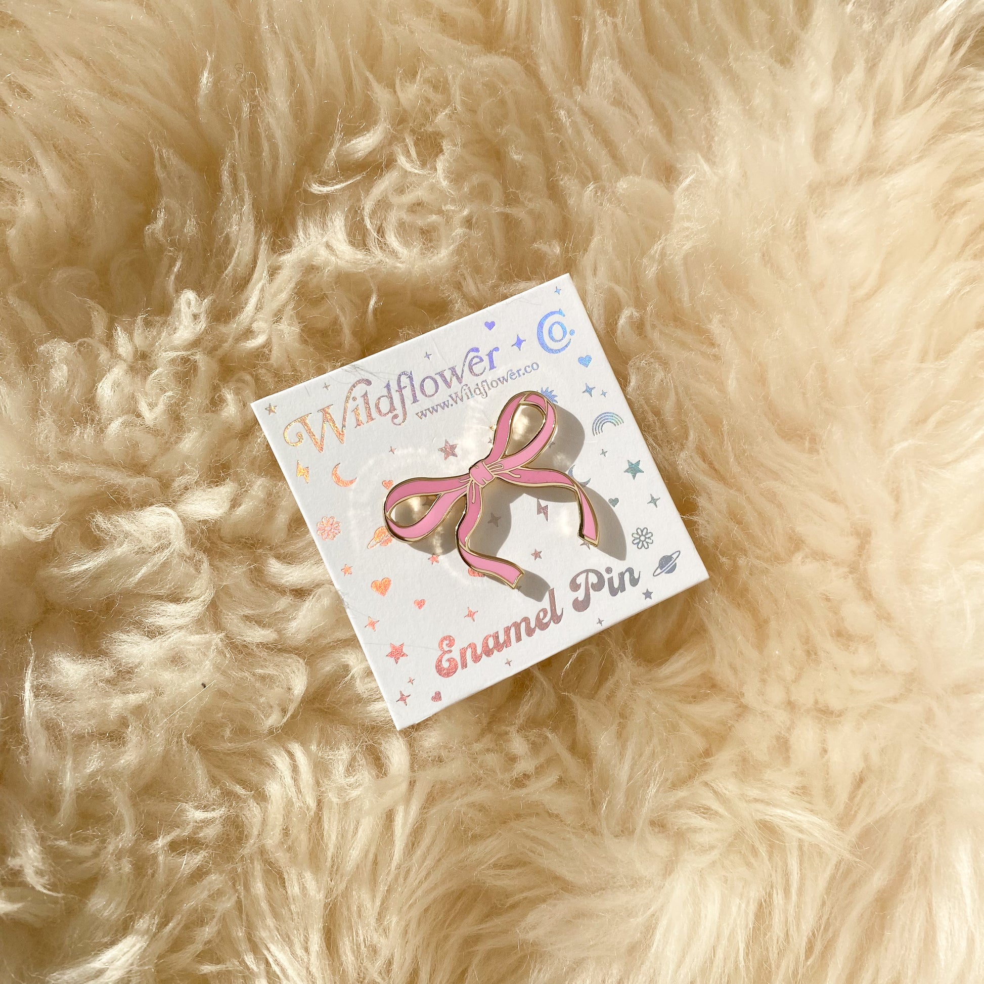 AC00489 Pink Wispy Enamel Bow Pin, Pearlized Blush Pink - Cute Coquette Pins - Royalcore Balletcore Accessories - Ballet Bow Pin - Wildflower + Co (1)