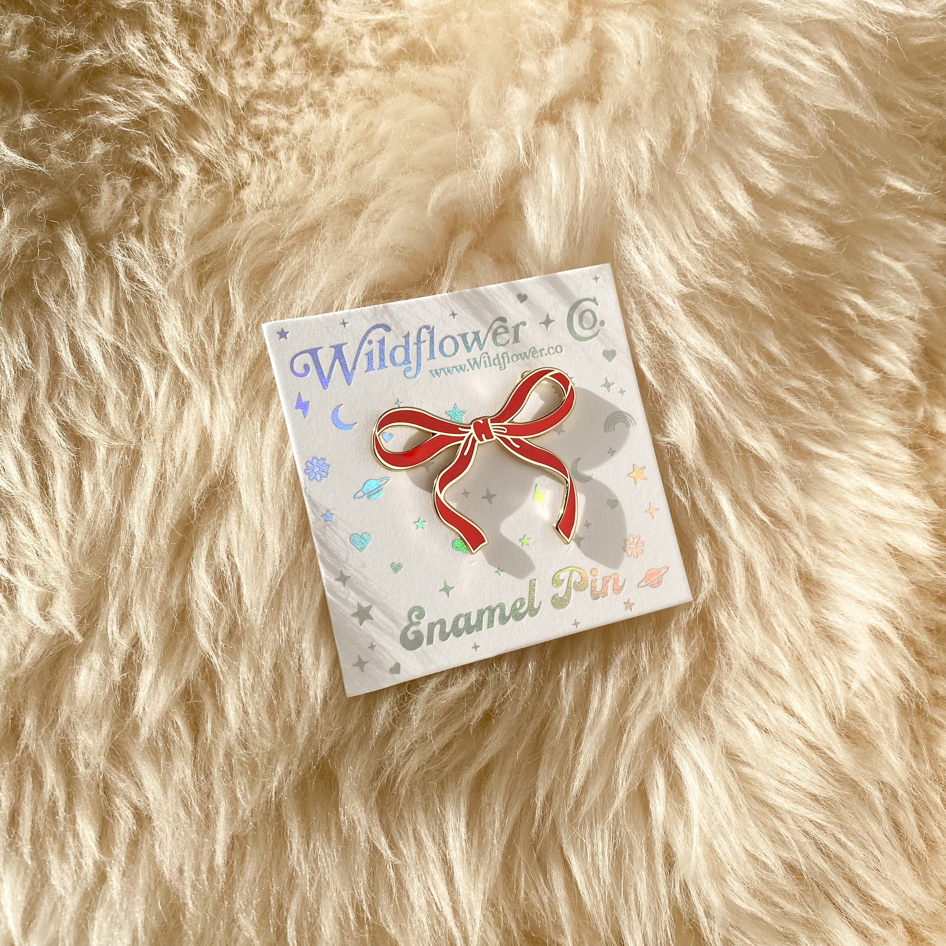 AC00489 Red Wispy Enamel Bow Pin, Pearlized Blush Pink - Cute Coquette Pins - Royalcore Balletcore Accessories - Ballet Bow Pin - Wildflower + Co (1)