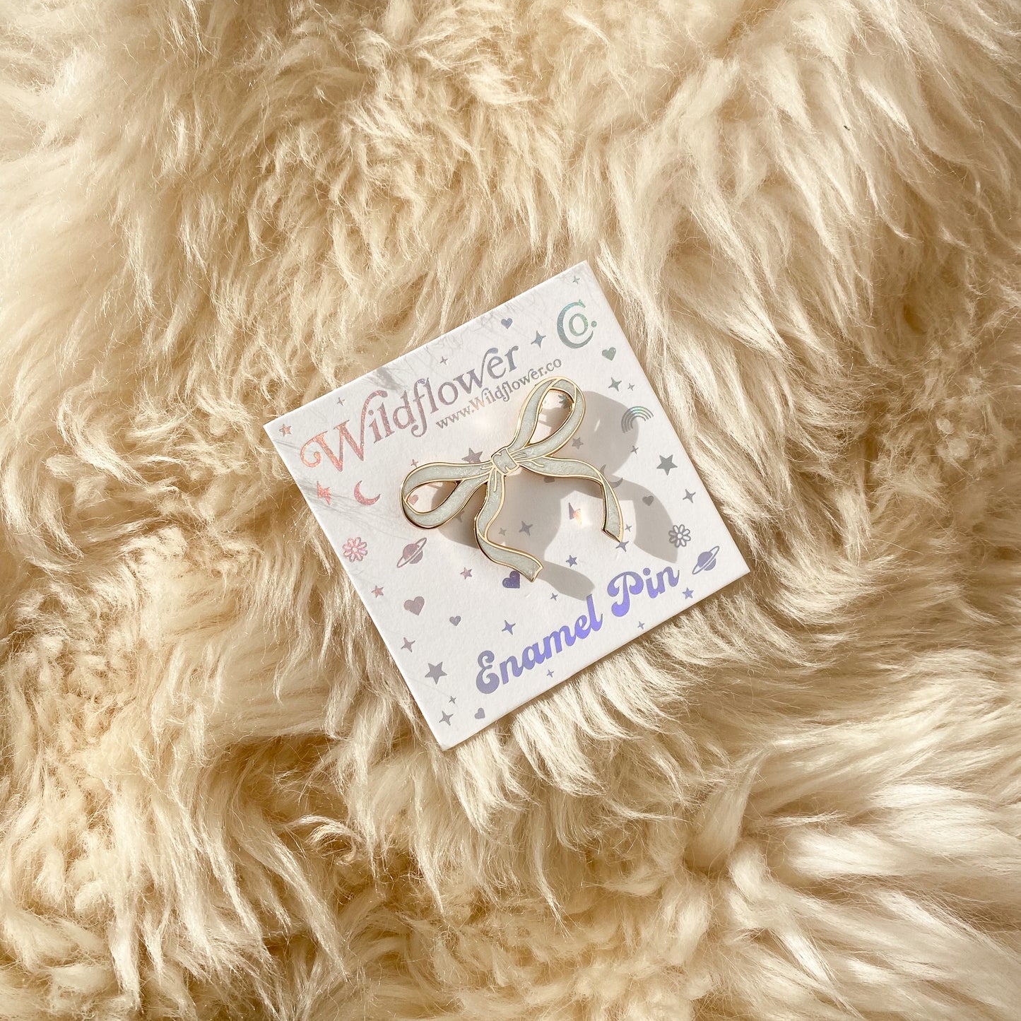 AC00489-BLS-OS - Wispy Enamel Bow Pin, Pearlized Blush Pink - Cute Coquette Pins - Royalcore Balletcore Accessories - Ballet Bow Pin - Wildflower + Co Pearlized White