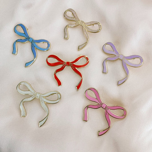 AC00489 - Wispy Enamel Bow Pin, Pearlized Blush Pink - Cute Coquette Pins - Royalcore Balletcore Accessories - Ballet Bow Pin - Wildflower + Co 