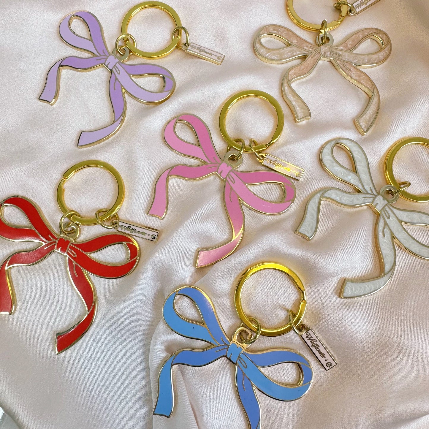 AC00491-all-OS - Bow Enamel Keychain, Pink Red Lilac Blue White  - Cute Coquette Keychains - Ballet Bow Keyring - Royalcore Bag Charm - Balletcore Accessories - Wildflower + Co 
