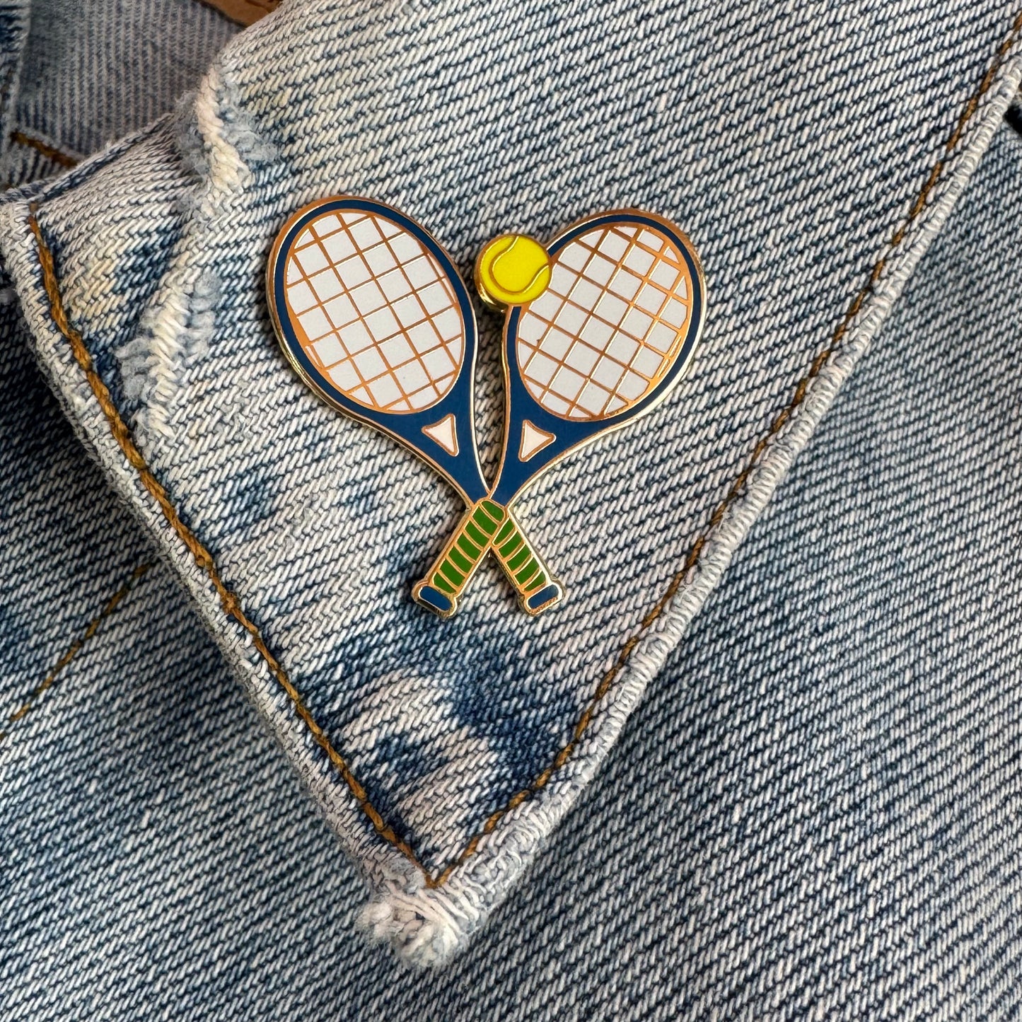 Tennis Racket Enamel Pin, Navy