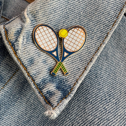 Tennis Racket Enamel Pin, Navy