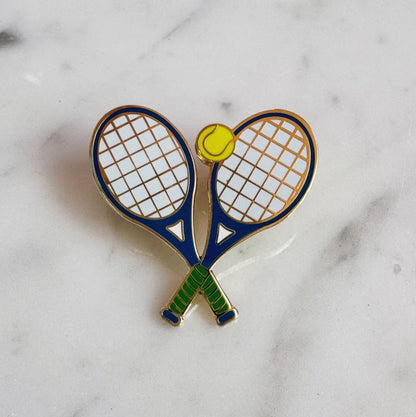 Tennis Racket Enamel Pin, Navy