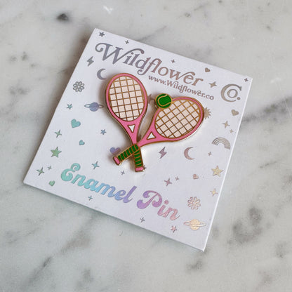Tennis Racket Enamel Pin, Pink