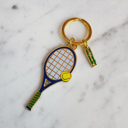 Tennis Racket Enamel Keychain, Navy