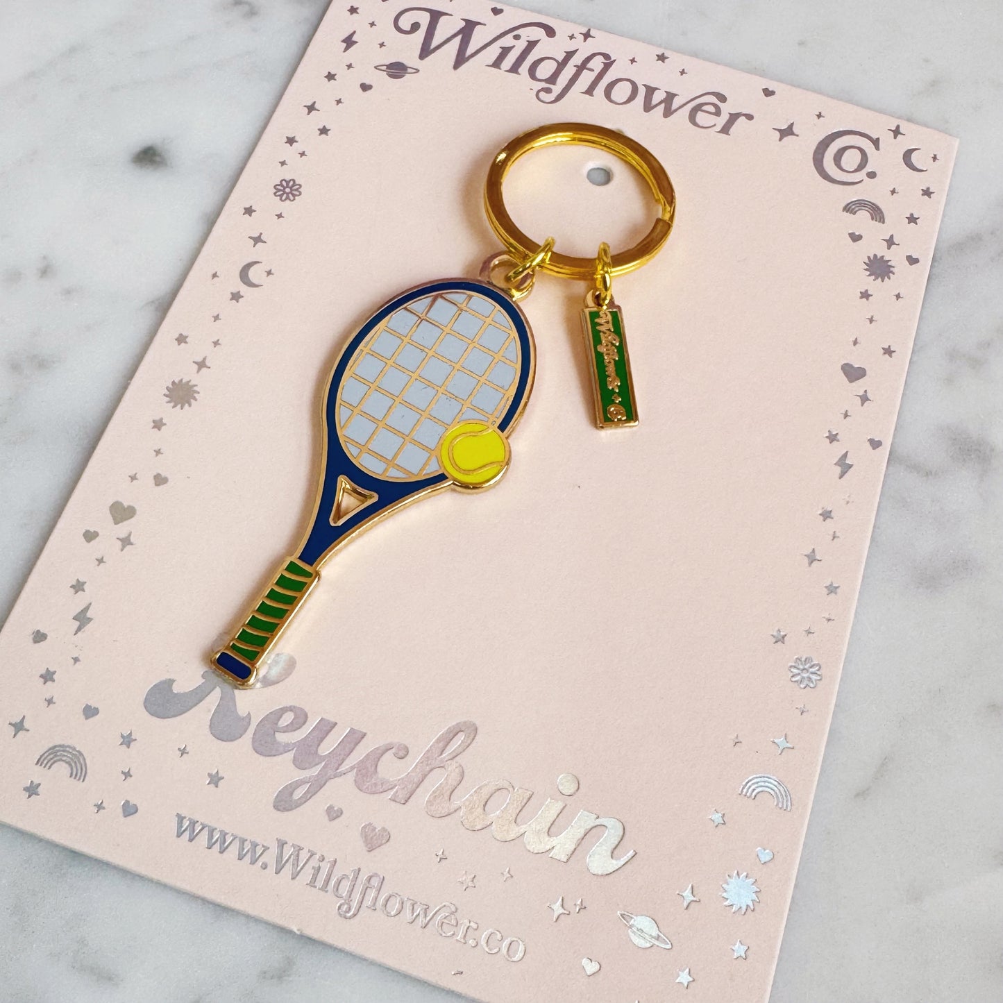 Tennis Racket Enamel Keychain, Navy